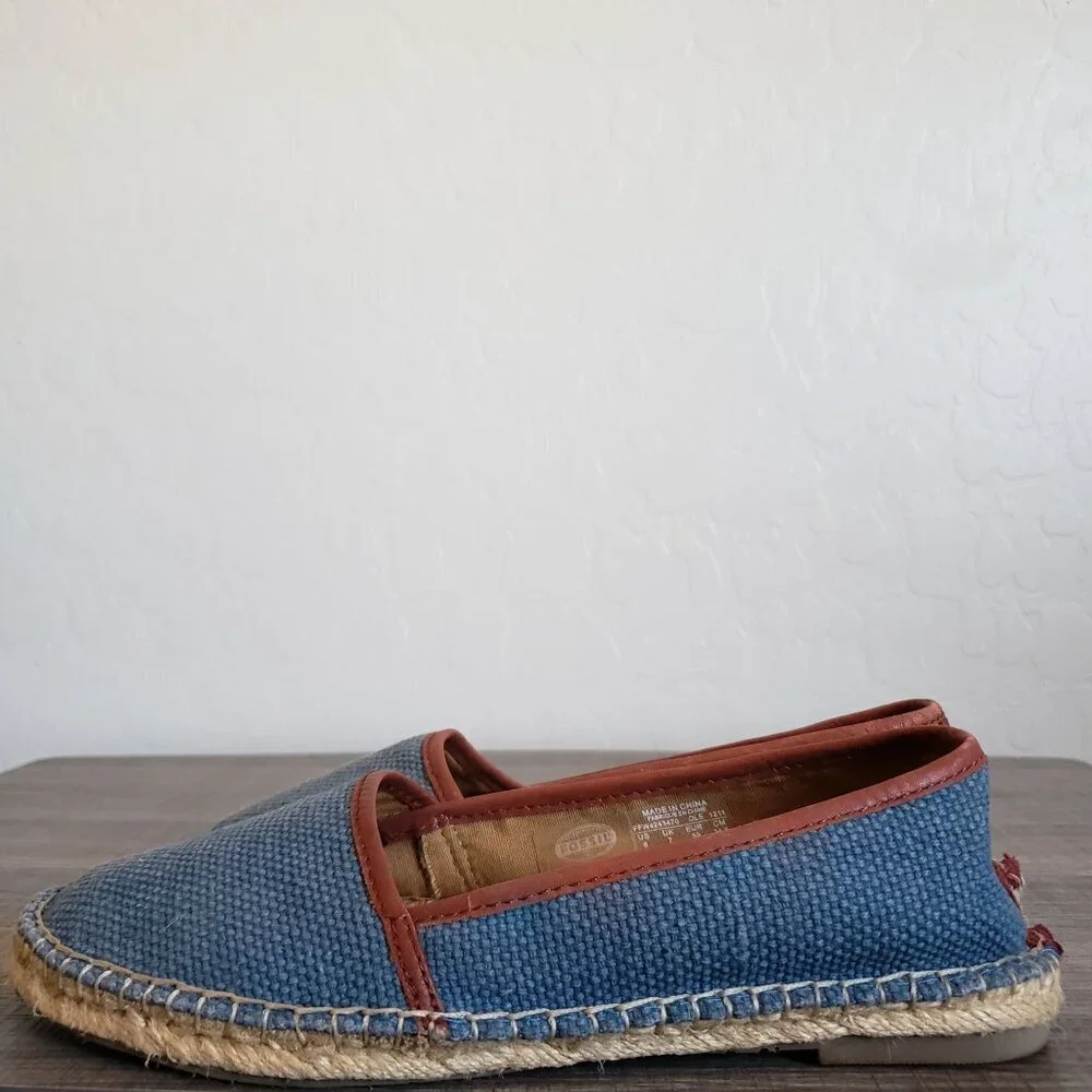 Fossil Canvas Espadrille Flat Slip-On Shoes Blue Size Women's 8 Coastal Grandma